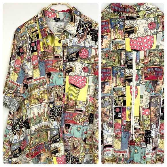 Shana Tops - Shana Sz XXL Comic Print Button Down Shirt Back Zipper Pockets Roll Tab Pop Art